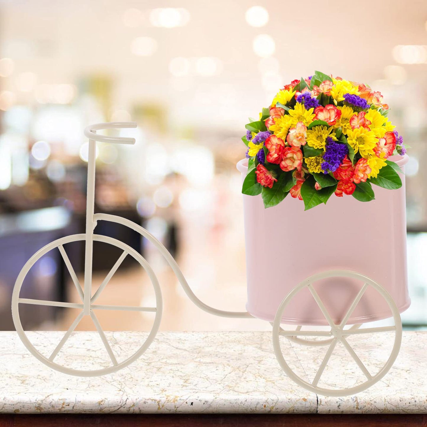 NUOBESTY Bicycle Metal Plant Stand Flower Pot Holder Iron Bicycle Plant Flower Stand Pot Patio Indoor Outdoor Decor, Pink