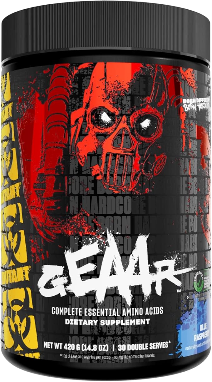 Mutant GEAAR - 9.4g of EAA Powder + Arginine, 7g BCAAs, 4g Leucine, Electrolytes, Coconut Water, 30 Servings - Blue Raspberry
