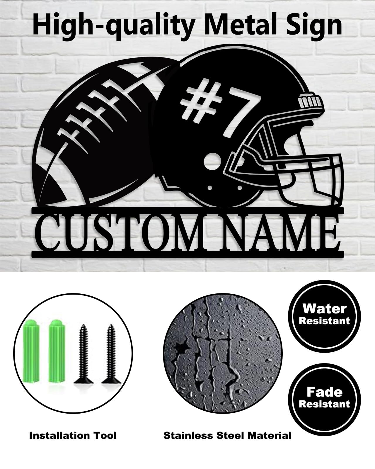 Custom Football Metal Sign Personalized Football Player Metal Wall Art Customized Name & Number Wall Decor for Teen Boys Kids Personalized Coach Gifts