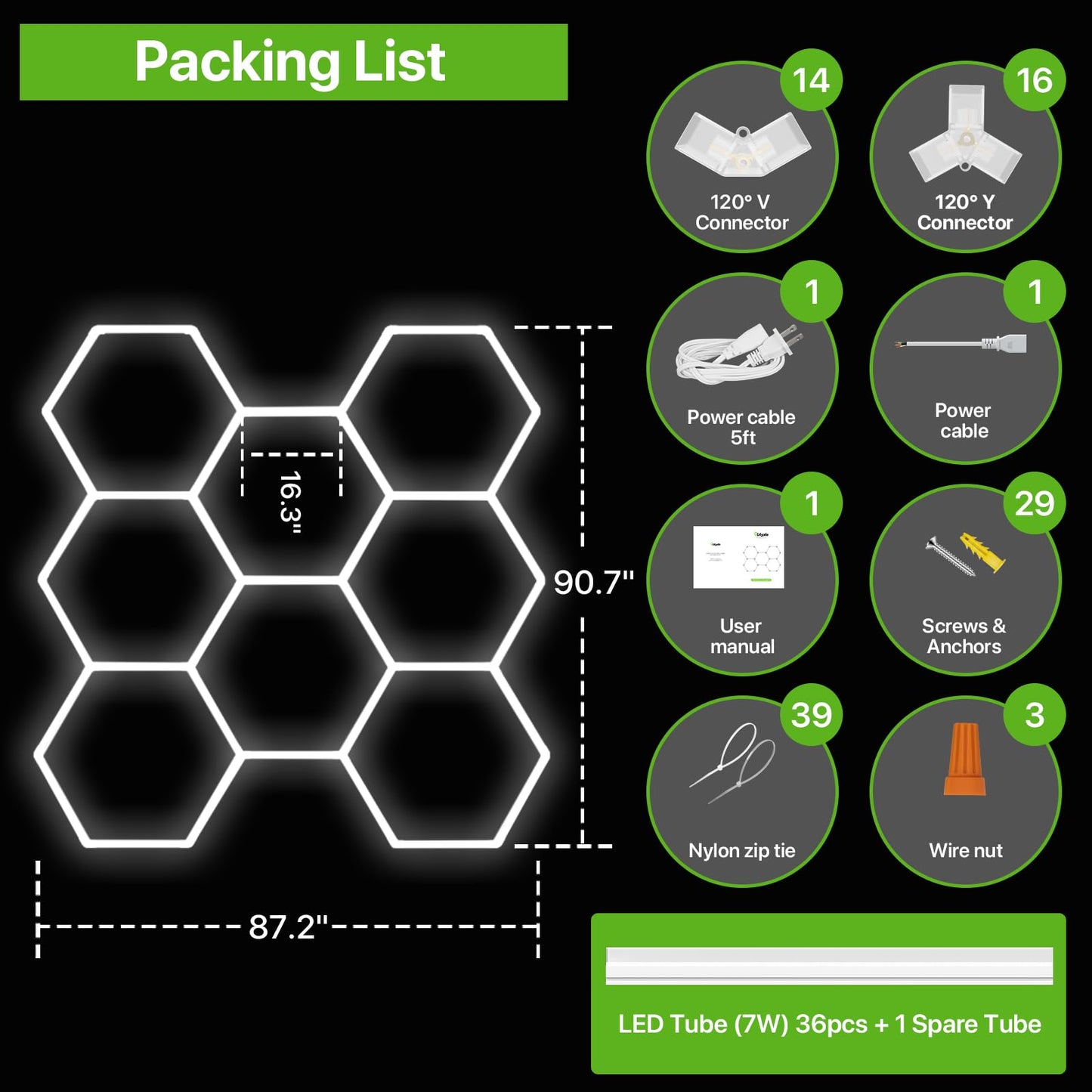 Glitgate Hexagon Led Lights 3 Level Dimmable, 245W 26950LM 8 Grid Hexagonal Shop Light, 6500K Daylight White Hex Lighting, Super Bright Garage Ceiling Lights for Gym, Basement, Workshop