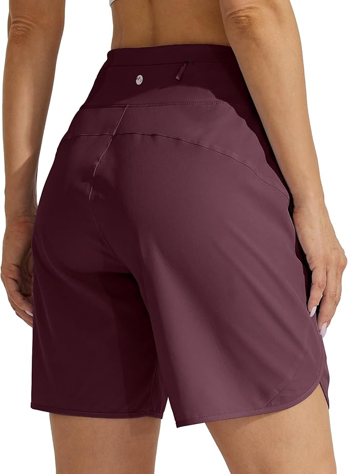 Willit Women's 7" Athletic Running Shorts Long Workout Hiking Shorts Quick Dry High Waisted Active Zipper Pocket(Small)