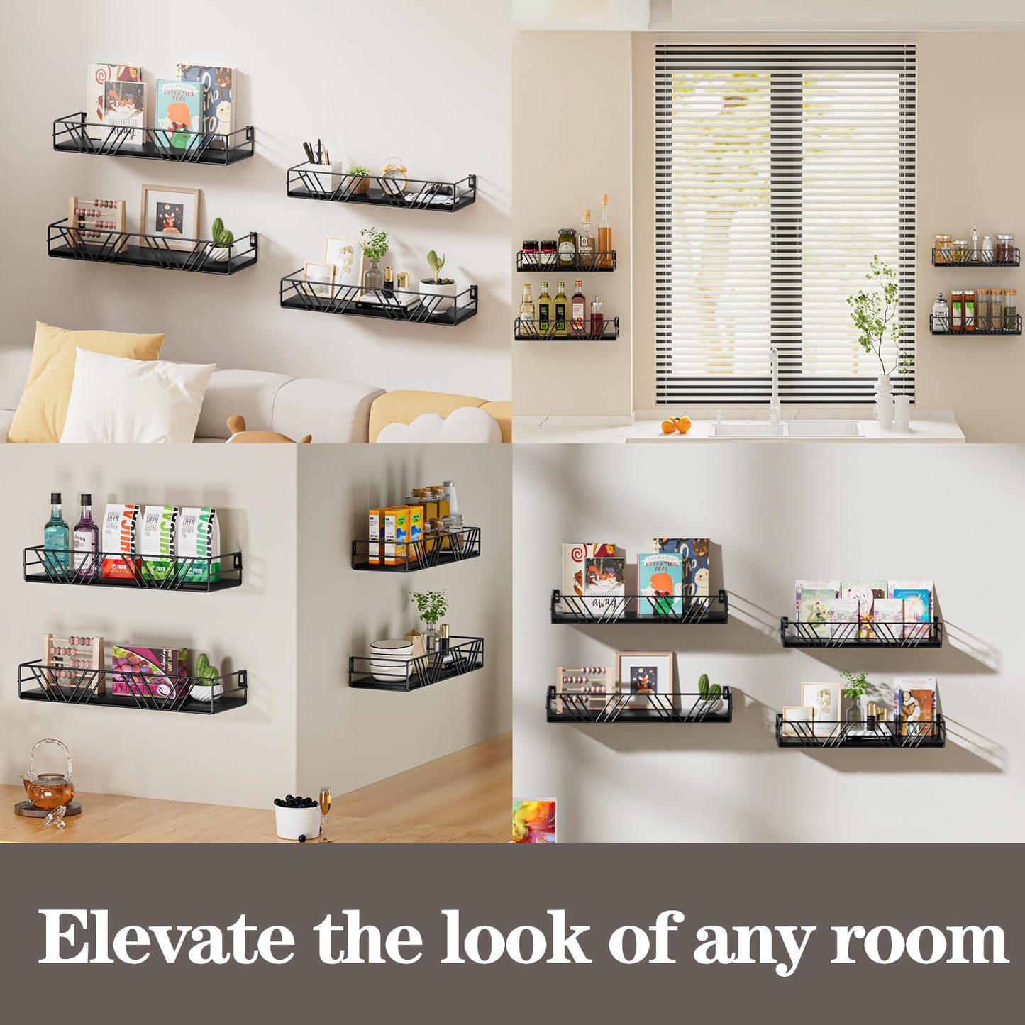 Amaoot Floating Shelves for Wall Set of 4, Different Sizes Mounted Wood Floating Shelf, Wall Shelves for Living Room,Bedroom, Bathroom, Kitchen, Farmhouse Decor, Office