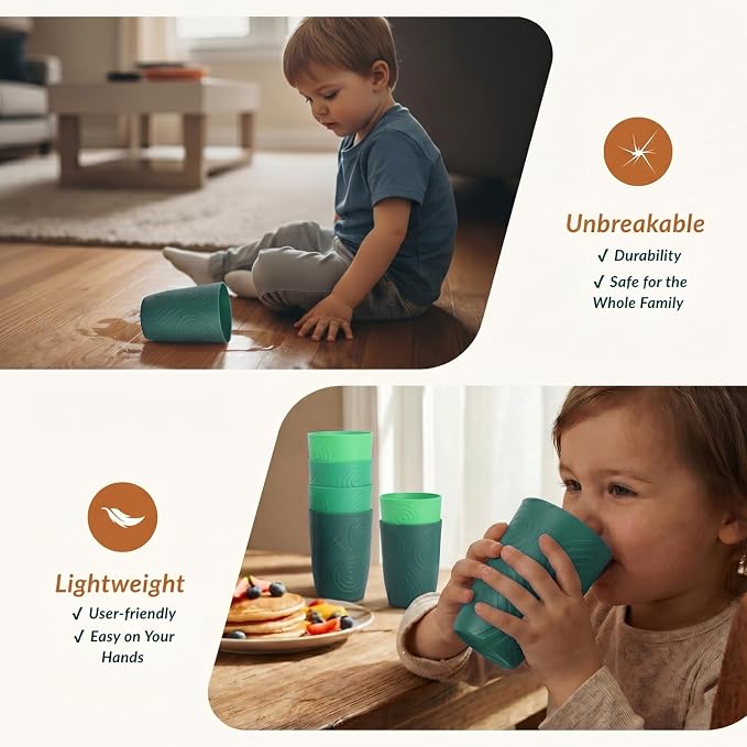 Homienly Cups for Drinking 12oz Daily Use Cups Dishwasher Safe Plastic Cups Alternative Stackable and Lightweight Reusable cups for Family Use-Forest Series