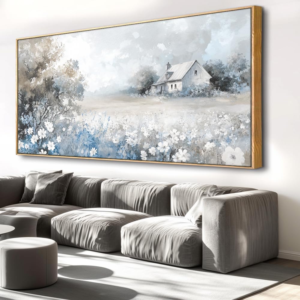 Landscape Abstract Wall Art - Large Framed Canvas Painting for Living Room, Bedroom, Modern Artwork Decor - 40x20 Inch Ready-to-Hang