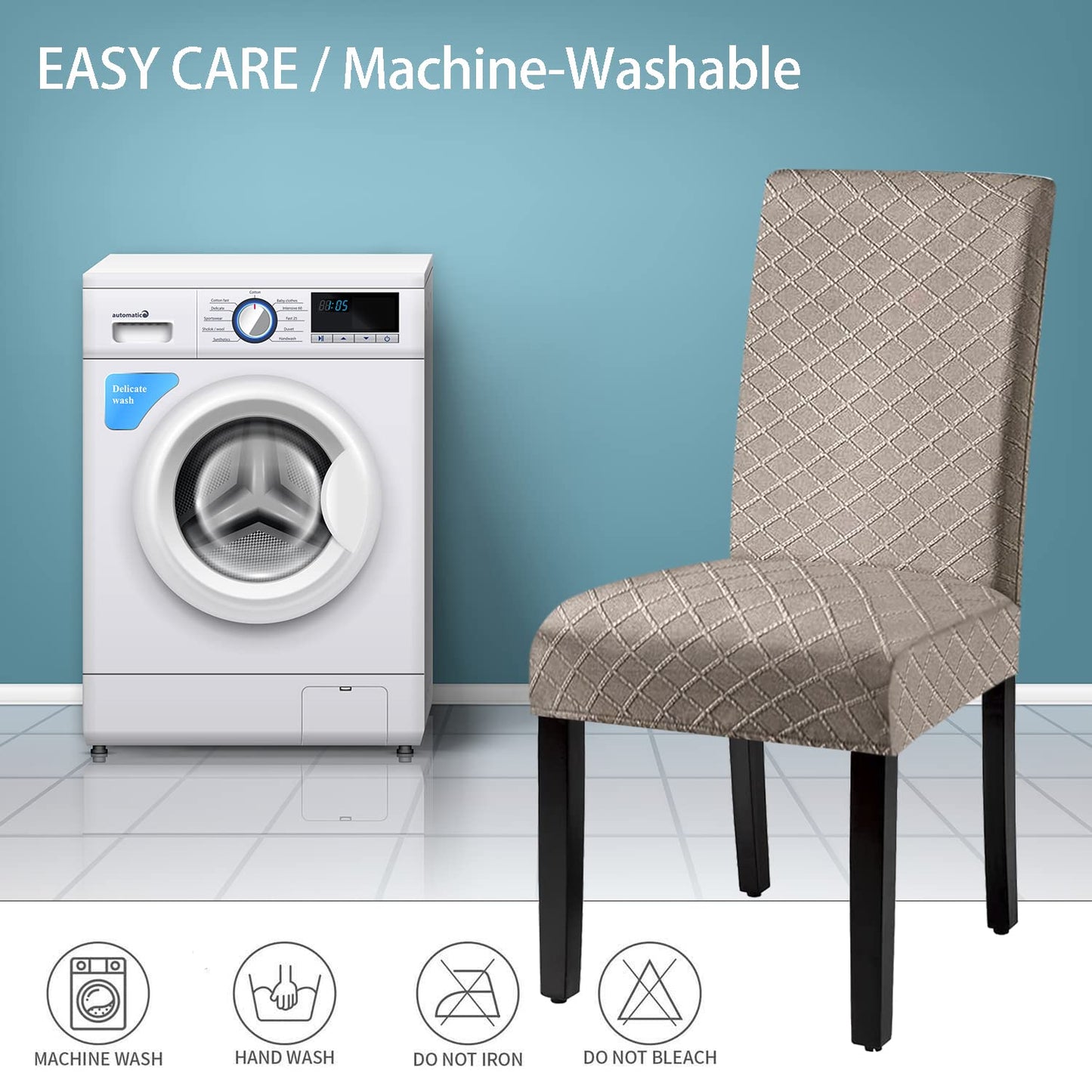 BOGUANG Waterproof Dining Chair Cover,Spandex Fabric Fit Stretch Chair Slipcover,Removable Washable Jacquard Parsons Chair Covers (Khaki,Set of 6)