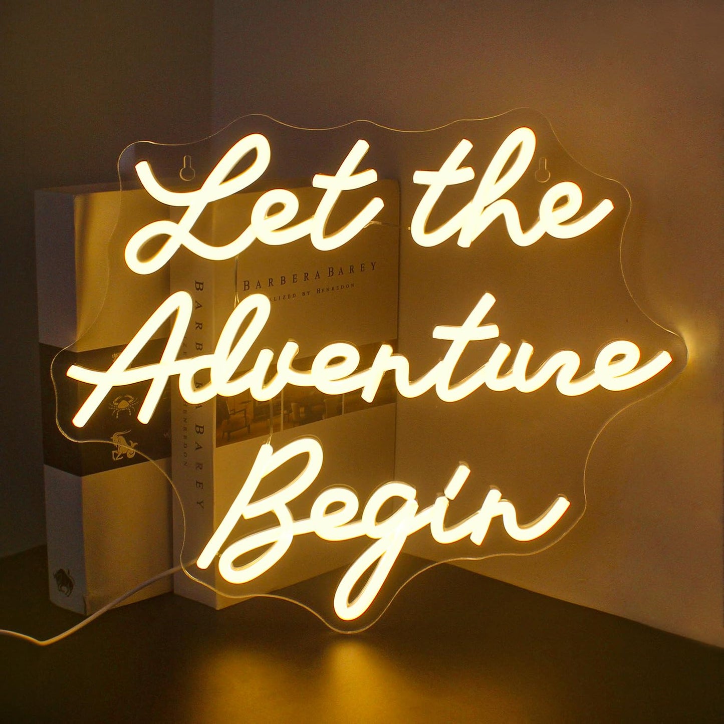NOSUN Let The Adventure Begin Neon Sign Adventure Neon Signs for Wall Decor Warm White Led Sign Funny Neon Lights for Bedroom Home Travel Club Bar Wedding Engagement Party Decor Dimmable LED Light