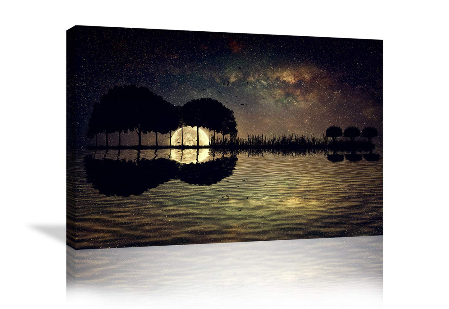 Urttiiyy Abstract Guitar Trees Arranged in a Shape of a Guitar on a Starry Sky Background in a Full Moon Night Guitar Canvas Wall Art Modern Home Music Decor Framed Ready to Hang