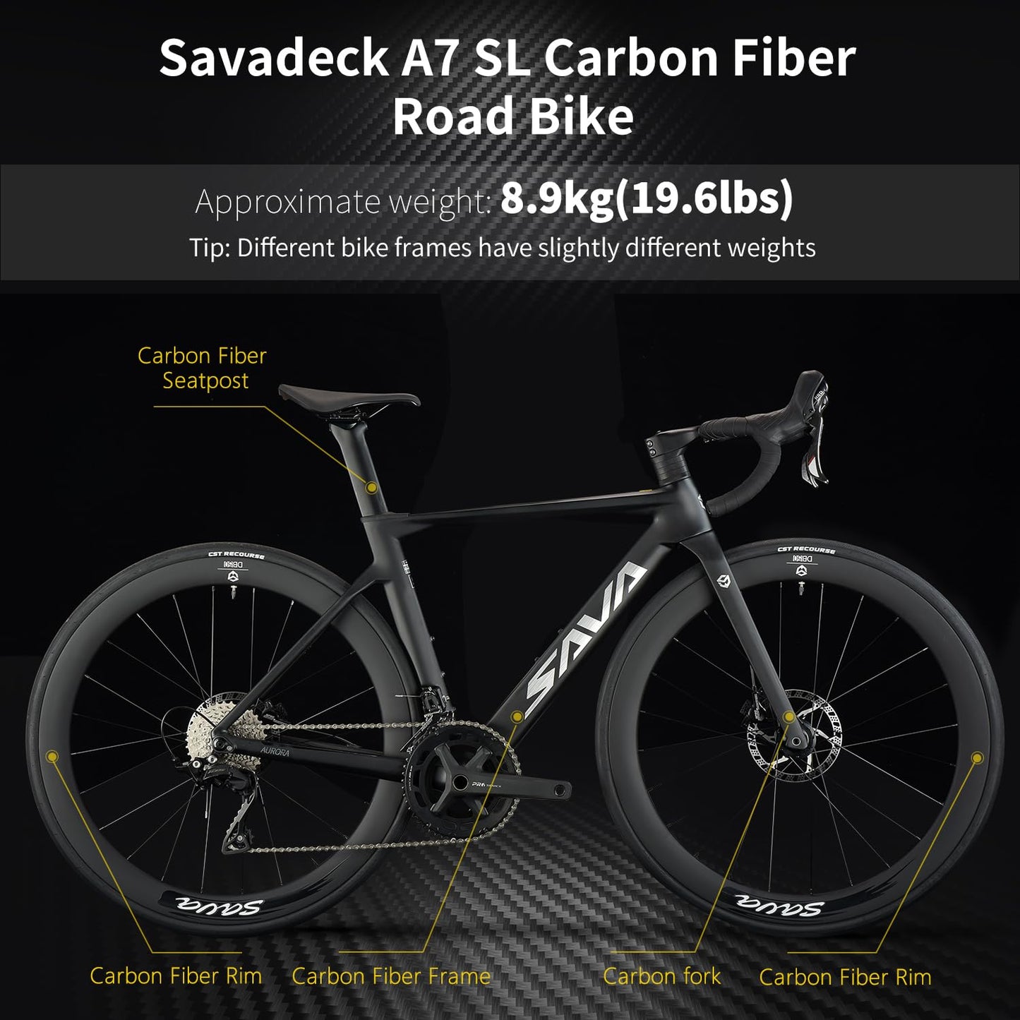 SAVADECK A7L Carbon Road Bike, T800 Carbon Fiber Frame 700C Racing Bicycle with Shimano 105 R7100 24 Speed Groupset and Hydraulic Disc Brake, Ultra-Light Carbon Bike for Man and Women(Dark Blue,47cm)
