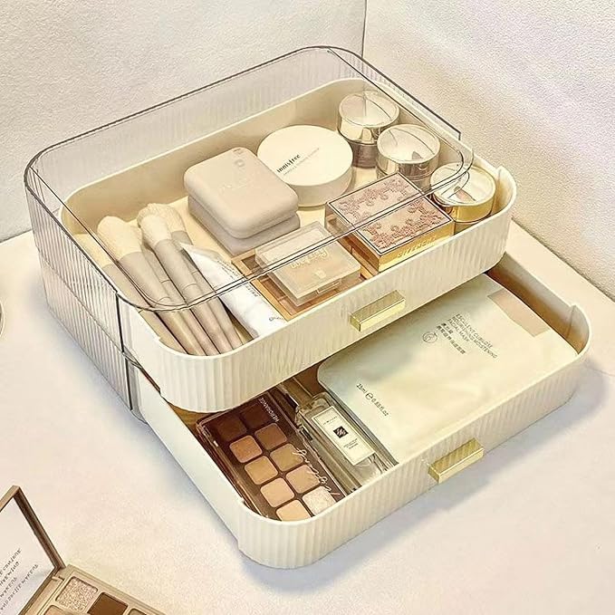 Stackable Makeup Organizer Drawers, Bathroom Vanity Organizers and Storage, Ideal for Desk and Dresser Countertops, Great for Cosmetics, Skincare, Lipsticks, Nail Care, Cream