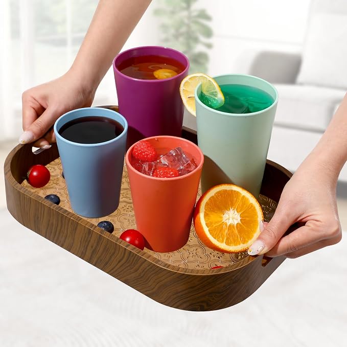 HEYCOME Set of 16 Wheat Straw Cups, 16 Pcs 20 oz Unbreakable Drinking Cups, Reusable Plastic Cups Sets, Water Glasses Tumblers, Microwave & Dishwasher Safe, Bpa Free, 4 Colors