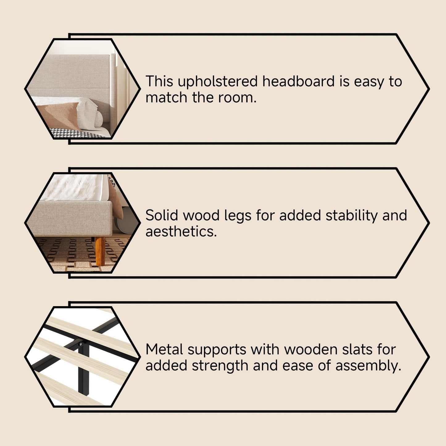 Mxhtcewz Queen Size Bed Frame, Linen Upholstered Platform with Wingback Headboard, Wooden Slats Support, No Box Spring Needed, Easy Assembly, Beige
