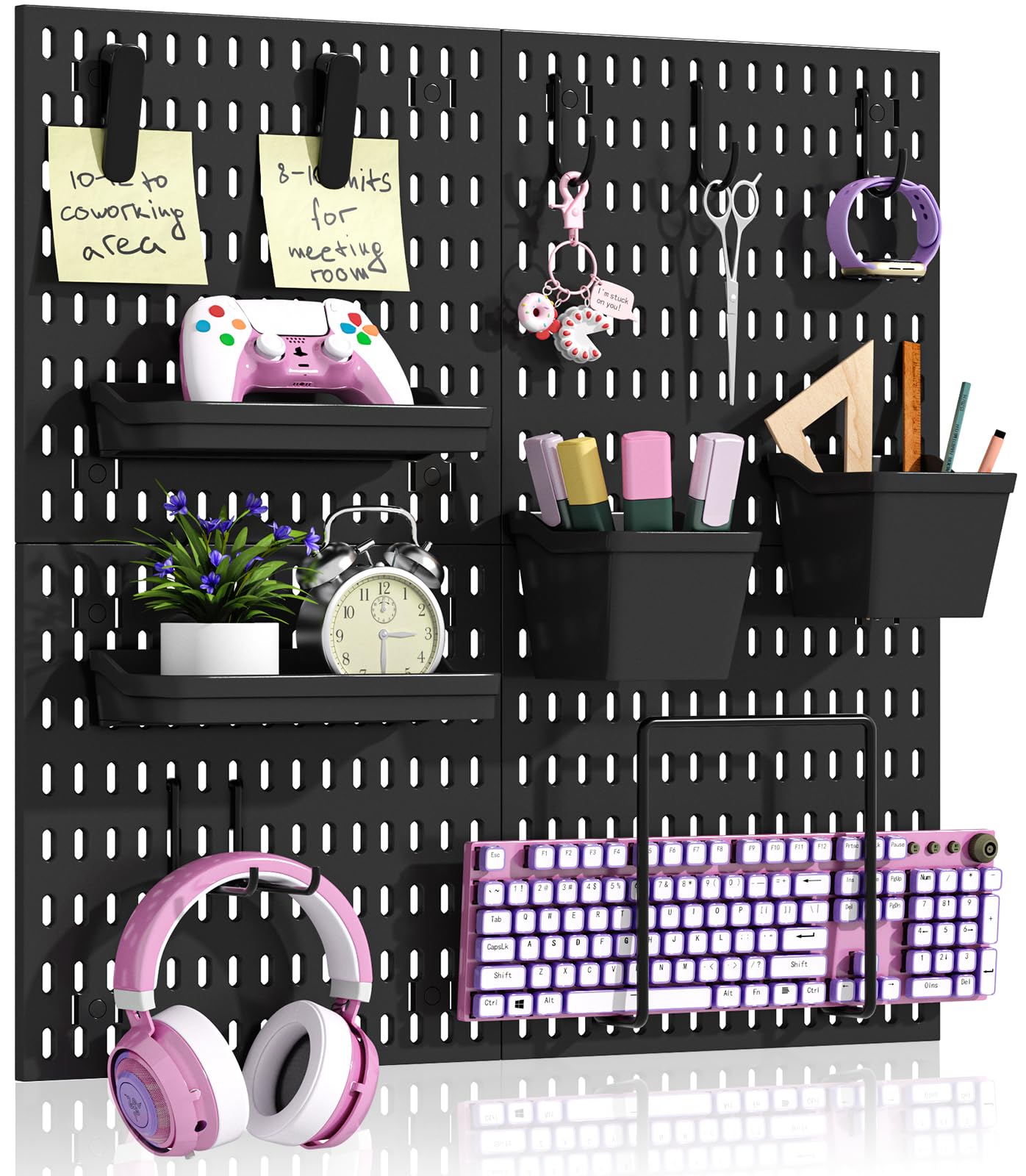 AKTOP Peg Board Wall Organizer 4-Pack – 12"x12" Black Pegboard Combination Kit with 13 Accessories for Wall, Plastic Peg Board Panels for Home, Office, Garage Tool Storage & Craft Room