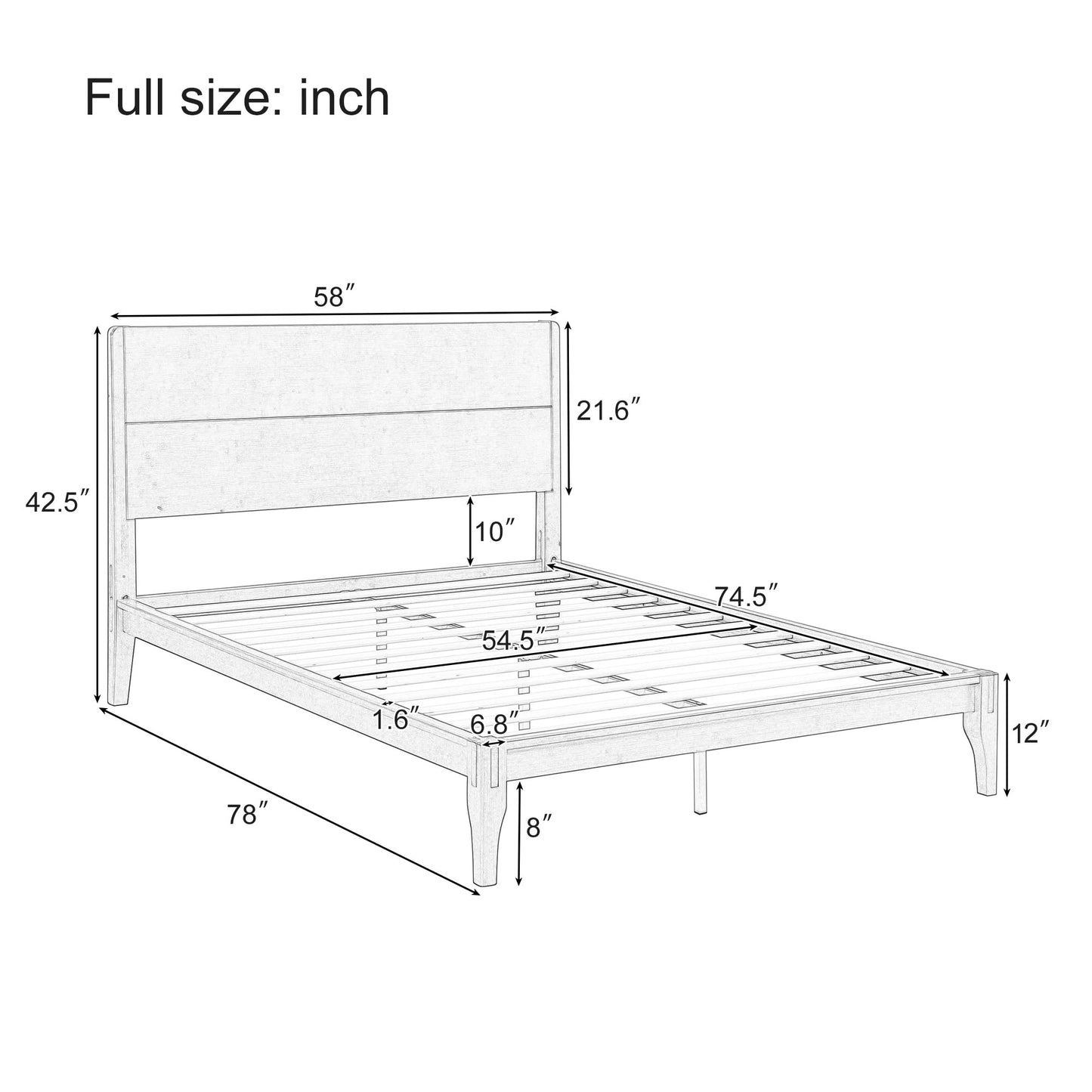 Merax Full Size Bamboo Platform Bed, Mid-Century Modern Bed Frame with Tall Headboard, Solid Sustainable Bedframe Full-size, Wood Slat Support, No Box Spring Needed, Easy Assembly, Noise Free, Natural