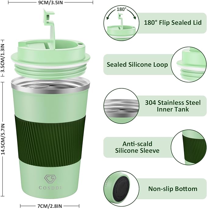 CS COSDDI 12 oz Stainless Steel Vacuum Insulated Tumbler - Coffee Travel Mug Spill Proof with Lid - coffee Cup for Keep Hot/Ice Coffee,Tea and Beer (3rd Light green)