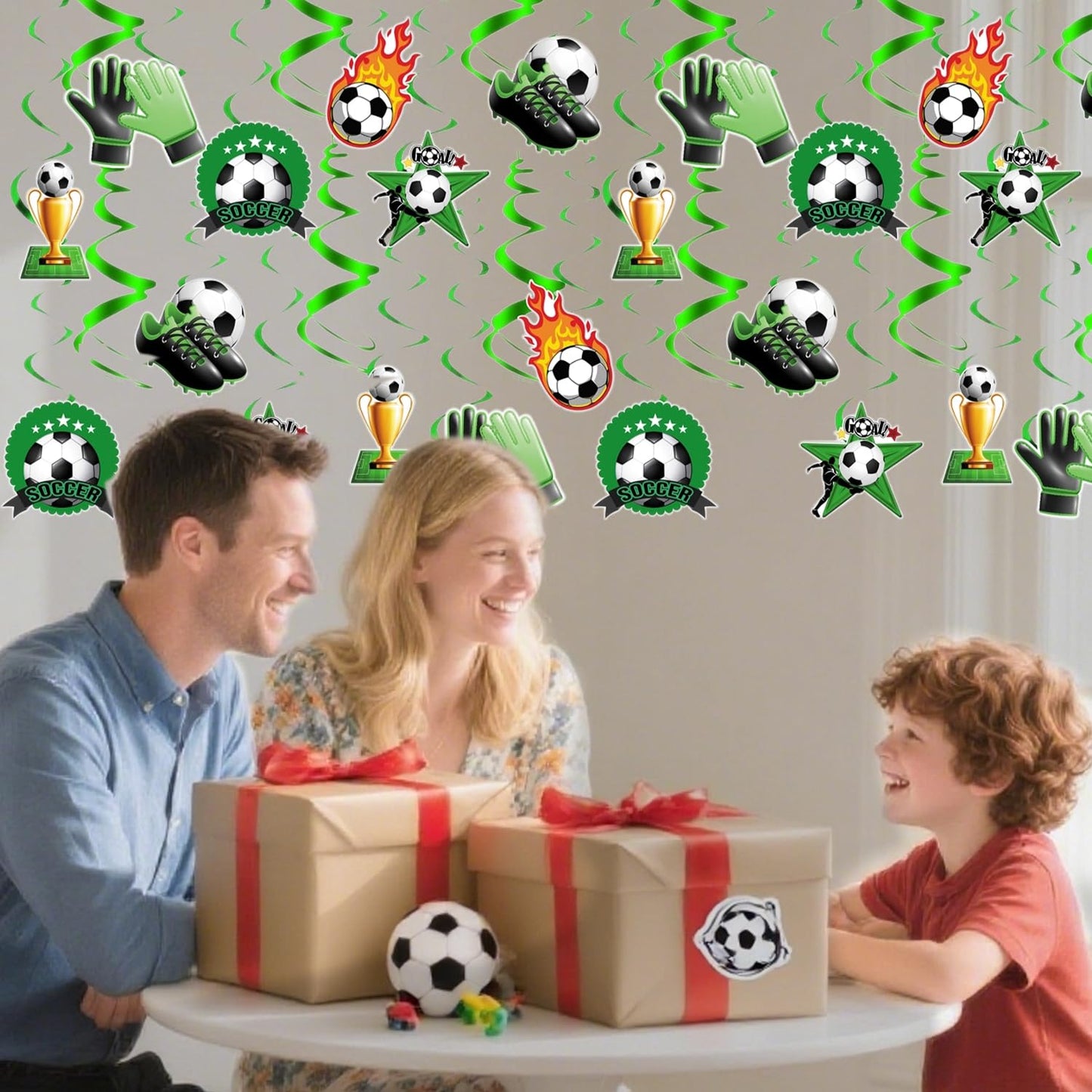 24Pcs Oiuyamn Soccer Party Decoration, Sports Theme Hanging Ceiling Spirals, Soccer Hanging Swirls Decor, Football Theme Birthday Party Supplies for Boys