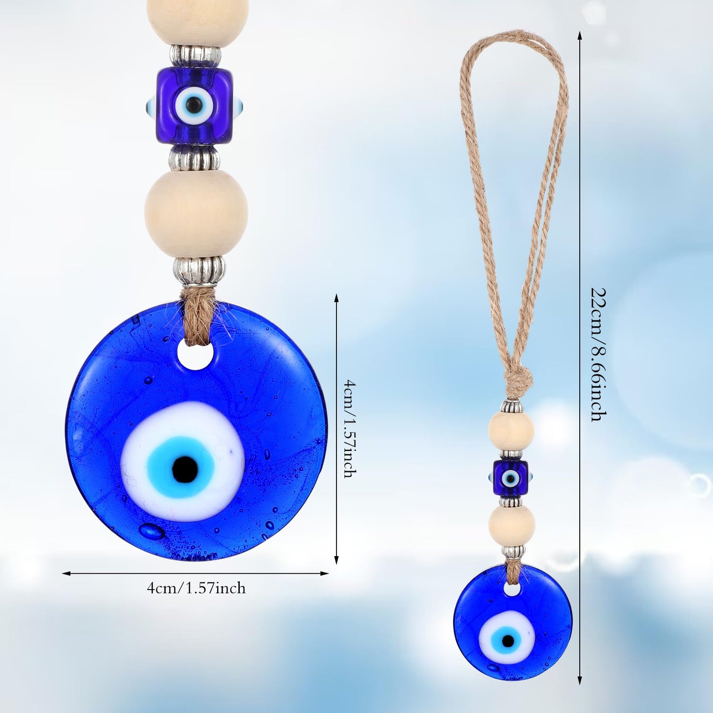 Ptwola Evil Eye Car Hanging Ornament Blue Beaded Decor Pendant Amulet Charm Accessories for Rear View Mirror Window Door Wall Protection Blessing
