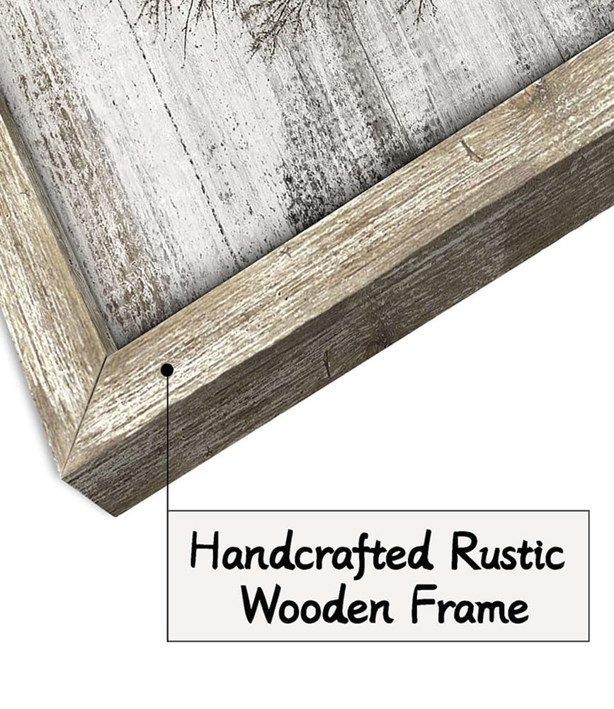 Barn Wall Art Decor Picture: Bedroom Framed Farmhouse Wooden Painting Rustic Horizontal Country Landscape Farm Windmill Print Long Panoramic Nature Scene Countryside Artwork for Living Room Bathroom