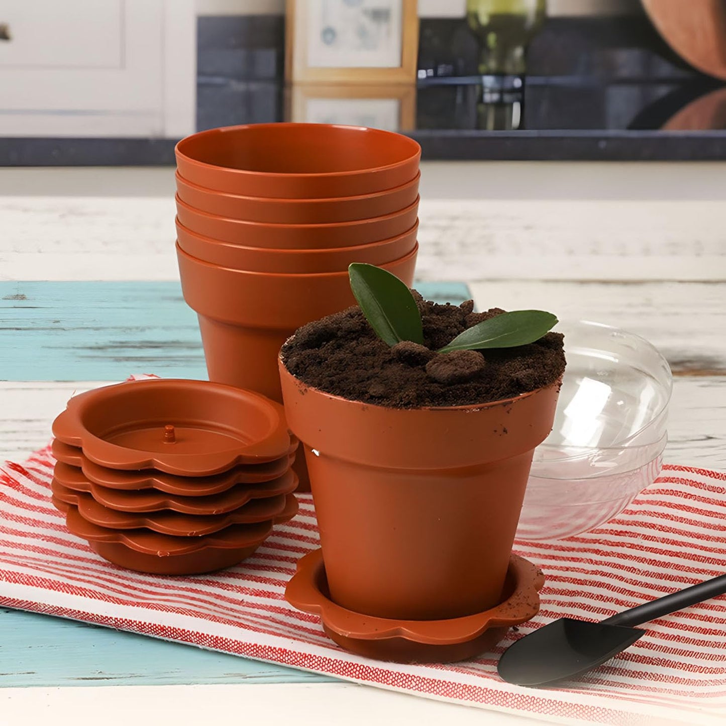 20 Pcs Nursery Pots with Humidity Dome, Cupcake Plant Nursery Pots with Bring A Plate and Shovel, Planting Cups for Seeds for Indoor Gardening and Plant Propagation