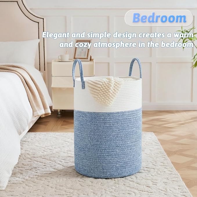 Laundry Basket,Woven Cotton Rope Laundry Hamper,100L for Decor Storage of Dirty Clothes,Toys and Blankets in Bathroom,Baby Room and Living Room