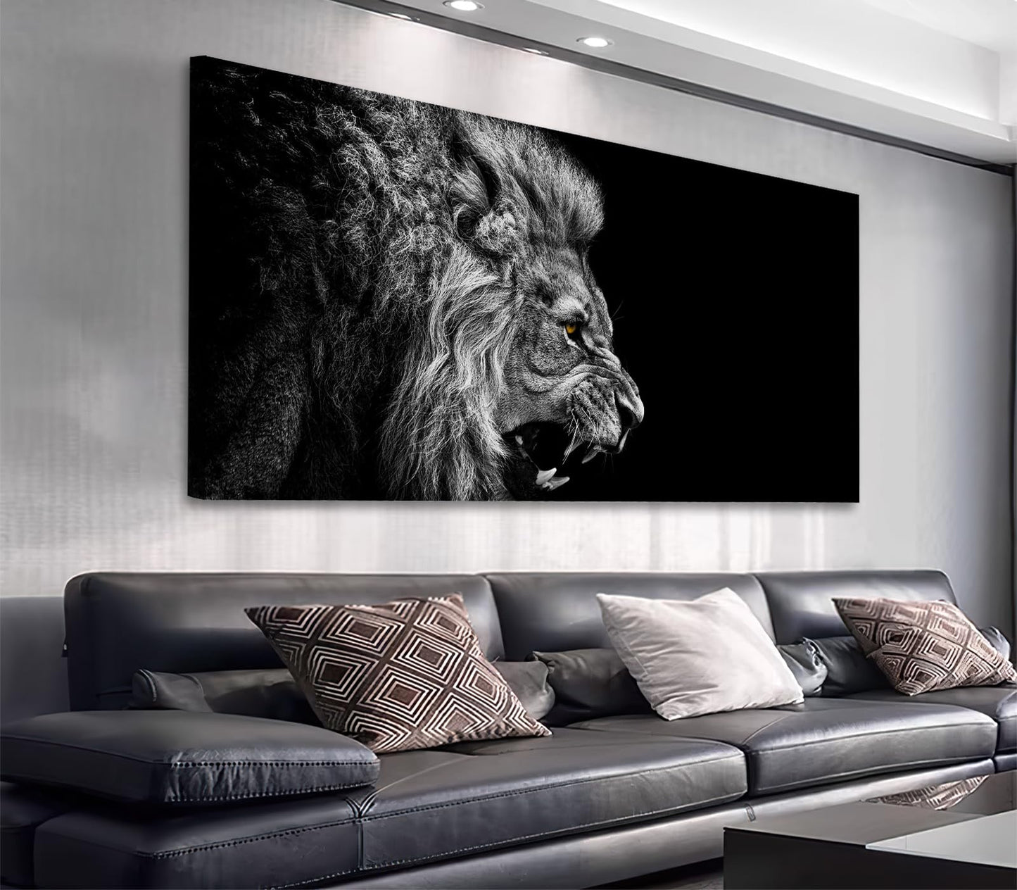 arteWOODS Canvas Wall Art Lion Painting Modern Large Beast Canvas Artwork Contemporary Wall Art Pictures Black and White Lion for Kitchen Office Home Decoration 24" x 48"