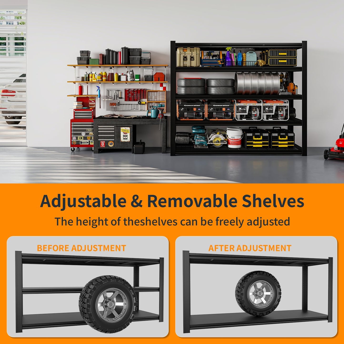 KIFDYTH 83" H Storage Shelves Heavy Duty, 3500 LBS Garage Shelving, 5 Tier Adjustable Metal Garage Shelving Units, 83" H*55" W*23.12" D, for Garage Storage, Warehouses, Basement (83H*55W*23.12D)
