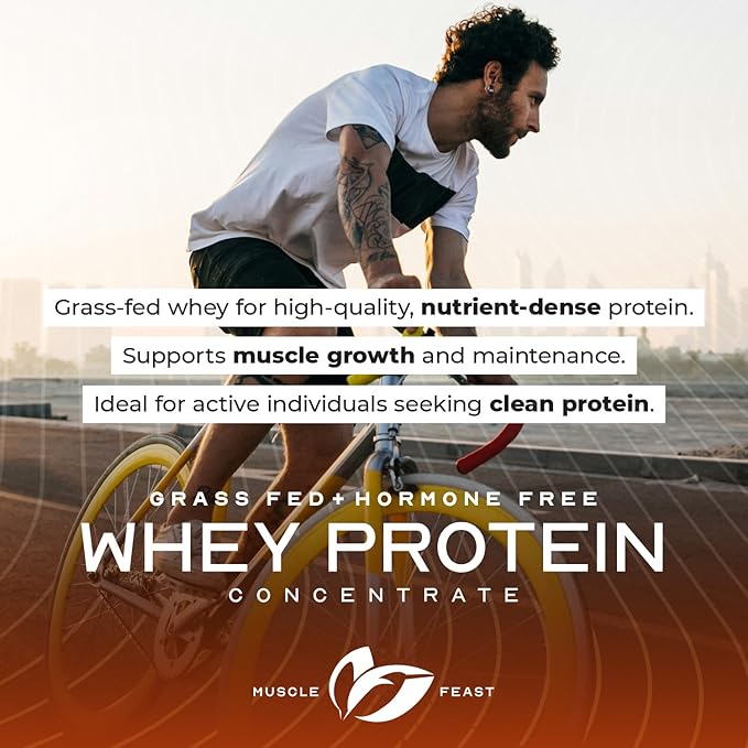 Muscle Feast Grass-Fed Whey Protein Concentrate Powder, All Natural, Hormone Free Pasture Raised Whey Protein Powder for Women & Men, Clean, Non-GMO & Gluten Free Whey Concentrate - Chocolate, 2lb