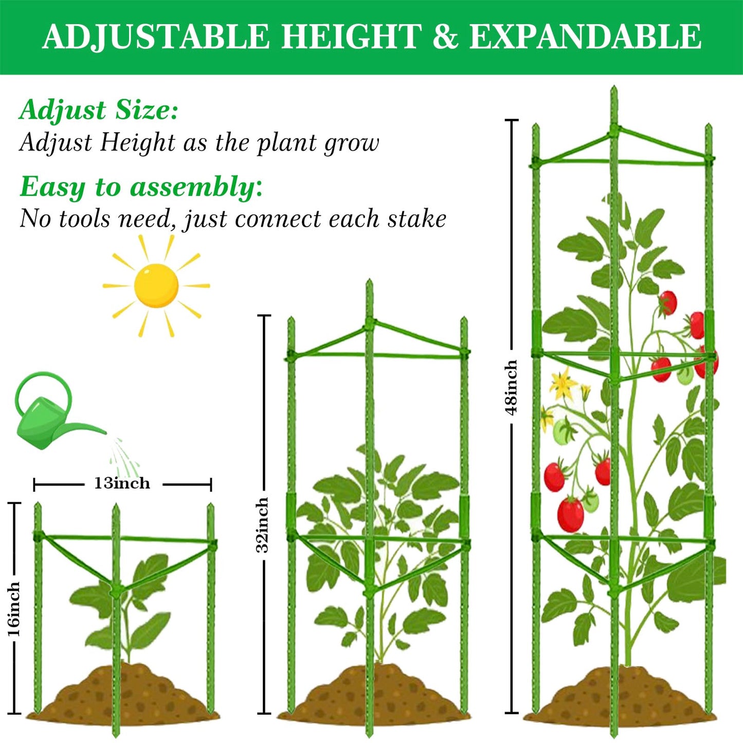 Moirsunt 6 Packs Tomato Cage for Garden Plant Support, Up to 48inch Garden Plant Stakes Tomato Trellis for Potted Plants, Deformable Tomato Cage Trellis for Climbing Plants Vegetables Flowers