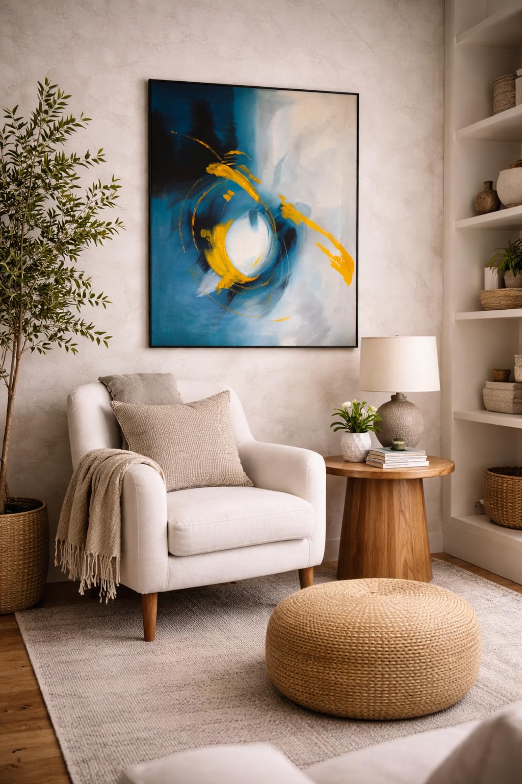 Artisan Tinct Hand-Painted Canvas Wall Art, Wooden Framed, 24x36 inches, Modern Artwork for Living Room, Lounge, Bedroom, Ready to Hang Large Oil Painting (Cosmic Flow)