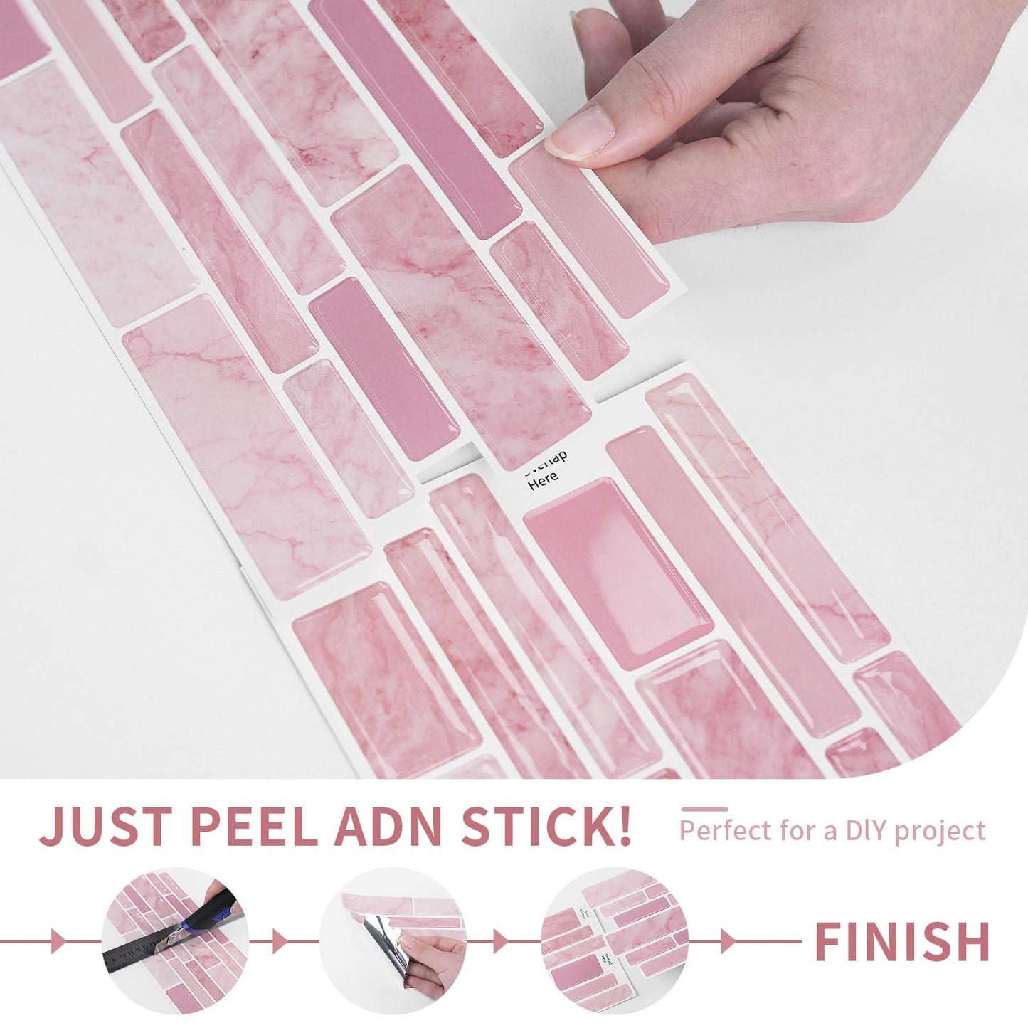 Alwayspon 9.69x4.72inchx10Pcs Marble Subway 3D Self Adhesive Wall Tile Sticker, Peel and Stick Adhesive Waterproof Backsplash Stick on Tile Decal for Kitchen Bathroom Wall, Pink