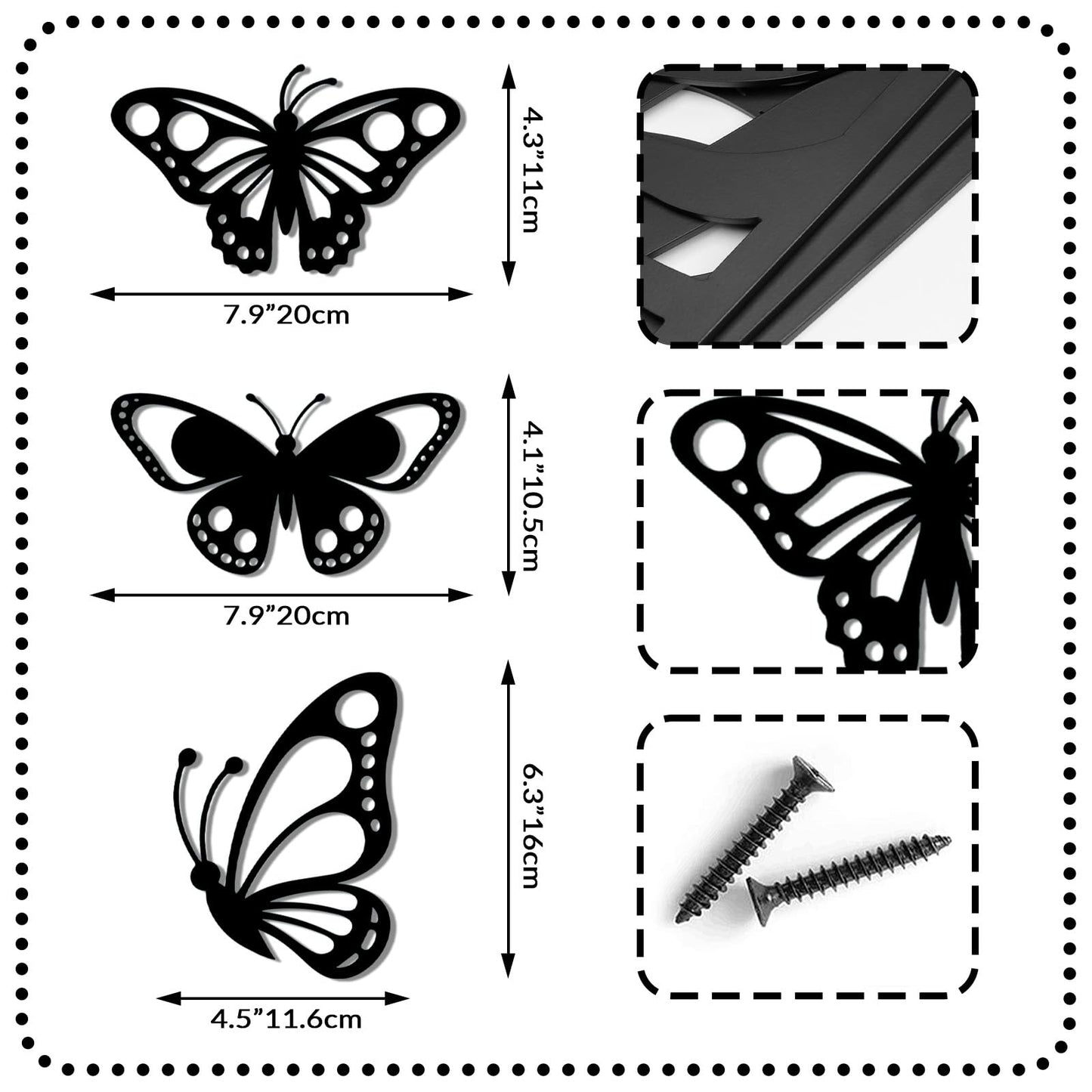 Kercan Metal Butterfly Decor Set of 3, Fence Decor Sculpture Hanging, Metal Butterflies Outdoor Decoration for The Garden, Patio, Fence, Home, and Yard