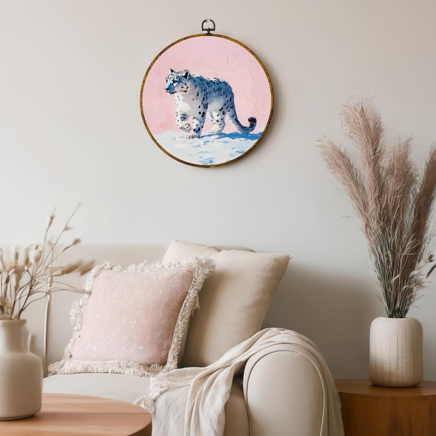zewepri Snow Leopard Wall Art – Quirky Round Canvas, Animal Lover Gift, 10×10 Inch Decorative Wall Art for Kids’ Room, Bathroom, Living Room & Office, Perfect Housewarming & Holiday Gift
