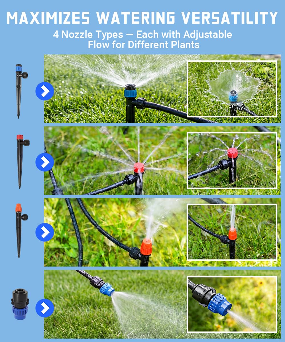 237FT Drip Irrigation System Kit with 40 Adjustable Nozzles for Garden Watering, Leak-Proof & Easy-Connect Irrigation Kit with 1/2" & 1/4" Tubing, for Greenhouse, Lawn, Indoor Pots (40FT + 197FT)