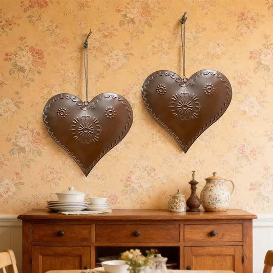Generic 2Pcs Metal Heart Wall Decor Vintage Iron Heart Ornaments for Farmhouse, Boho, and Rustic Home Decor, Perfect for Valentine's Day, Wedding, and Bedroom Wall Art