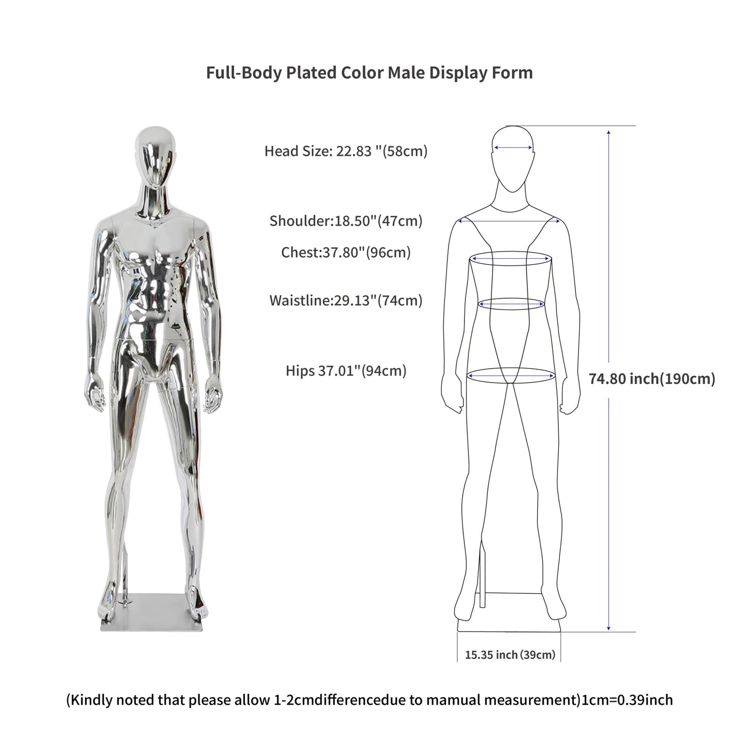 Full Body Male Mannequin with Chrome Metallic Finish, Fiberglass Abstract Dress Form with Posable Head, Futuristic Retail Display Dummy with Metal Base for Men's Fashion Window(Chrome Green)