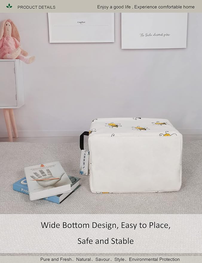 Rectangular Bee Pattern Storage Bin, Decorative Canvas Laundry Basket with Dual Handles, Foldable Toy & Household Organizer, Multipurpose Party Gift Basket for Home Bedroom Dorm(Bee)