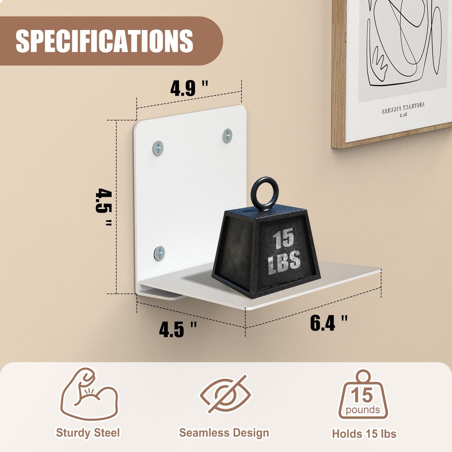 Eapele Invisible Floating Bookshelf, Heavy-Duty Hanging Bookshelves, Steel Constructed Wall Mounted Hidden Bookshelf with Mounting Hardware, 4PCS White
