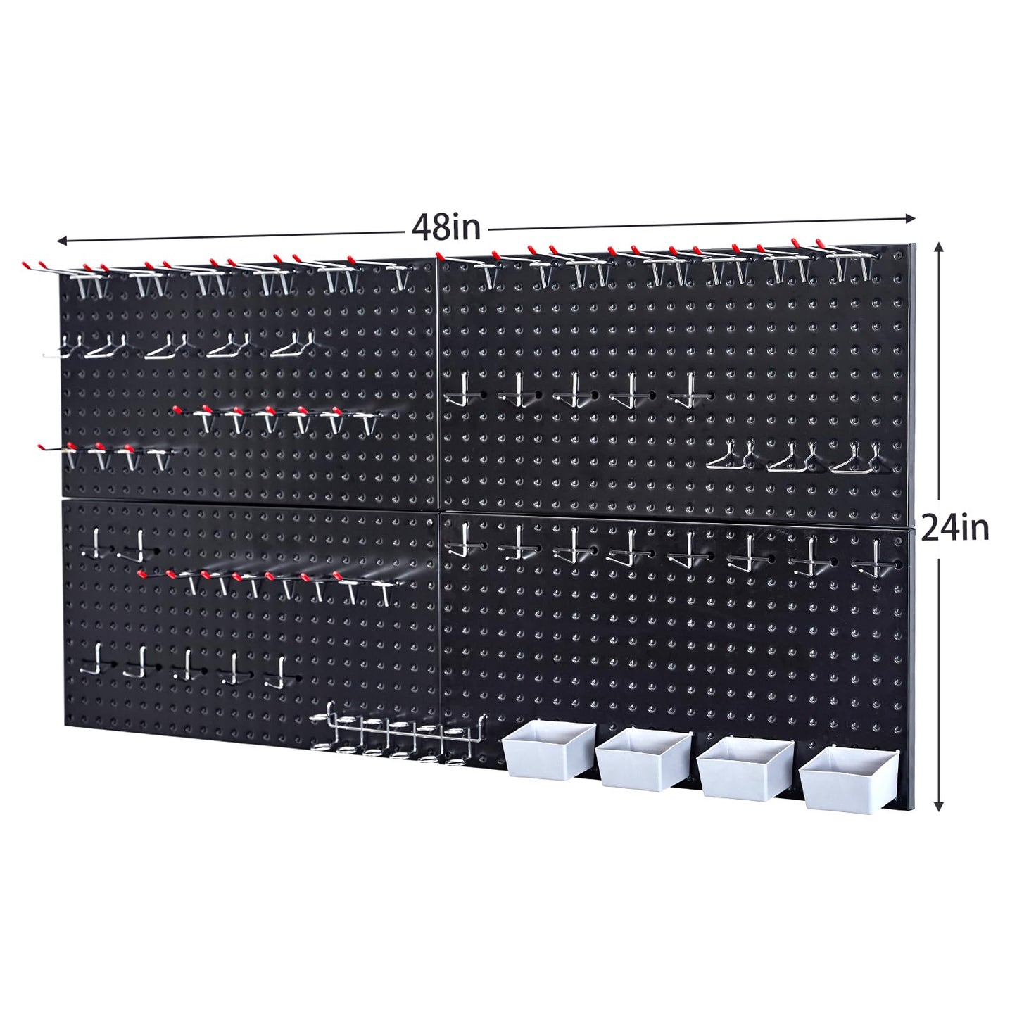 Pegboard Smith 48x24 inch Black Metal Pegboard Kit for Wall Organization with Hooks, Garage Storage Bins, and Utility Tool Board, Efficient Tool Organizer Peg Board