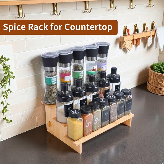 JinDoWin 3 Tiered Spice Rack Organizer for Cabinet,Spice Organization for Cabinet, Seasoning Organizer,Spice Shelf and Spice Organizer for Cabinet,Pantry Organizers and Storage (2 Pack, Small)