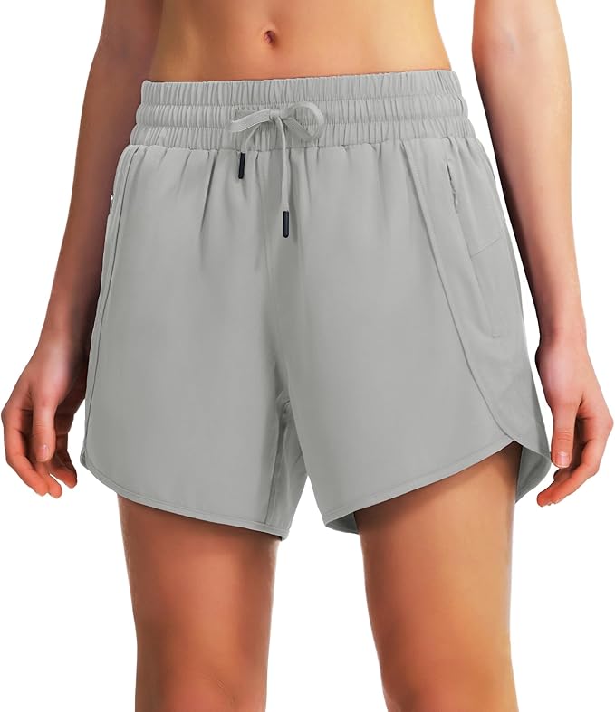 Ksmien Women's 5" Athletic Running Shorts Quick Dry Lightweight Workout Gym Shorts with Zipper Pockets UPF 50+