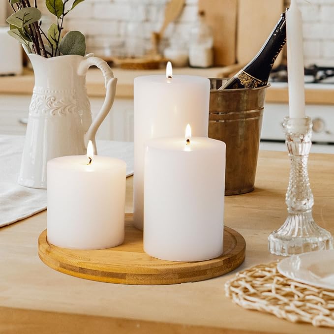 KONNI White Pillar Candles Set of 3, 3"x 3" Unscented Pillar Candles Bulk, 30 Hours Long Burning Candles, Smokeless&Dripless Large Round Candle for Wedding, Home Decoration, Parties, Spas, Dinner