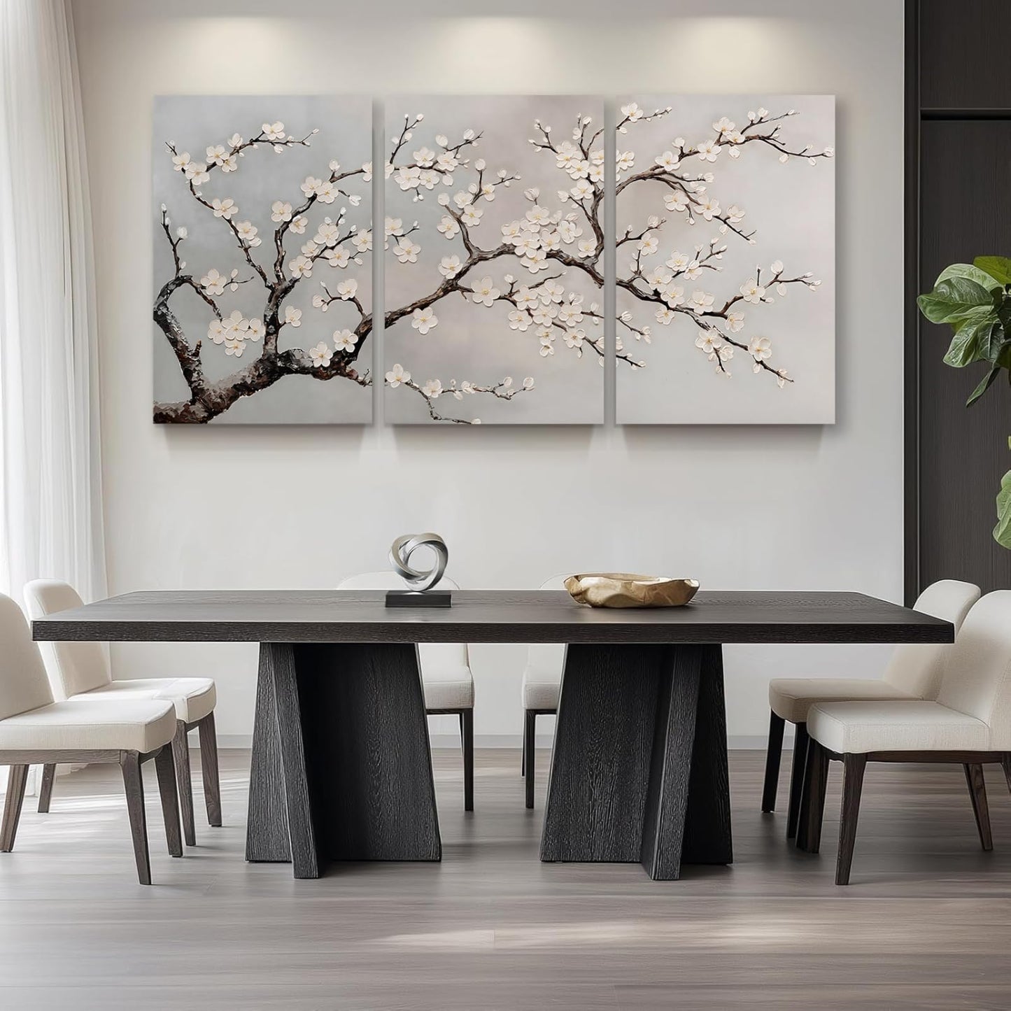 Wivsev Plum Blossom Wall Decor,Plum Blossom Canvas Wall Art,Beige Wall Art,Abstract Tree Print,Tree Wall Decor for Bedroom,Livingroom,Office (24" x 36" x 3 pcs)