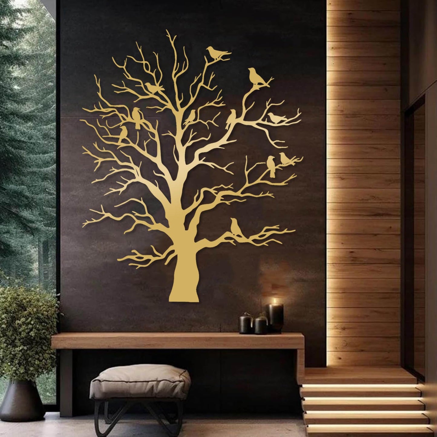 Jogwenu Metal Birds and Branches Wall Decor, Large Tree of Life Metal Wall Art, Bird Wall Decor, Tree Branch Wall Art, Nature Wall Sculpture, Living Room Outdoor Hanging (Black, 24" x 19"/60 x 49cm)
