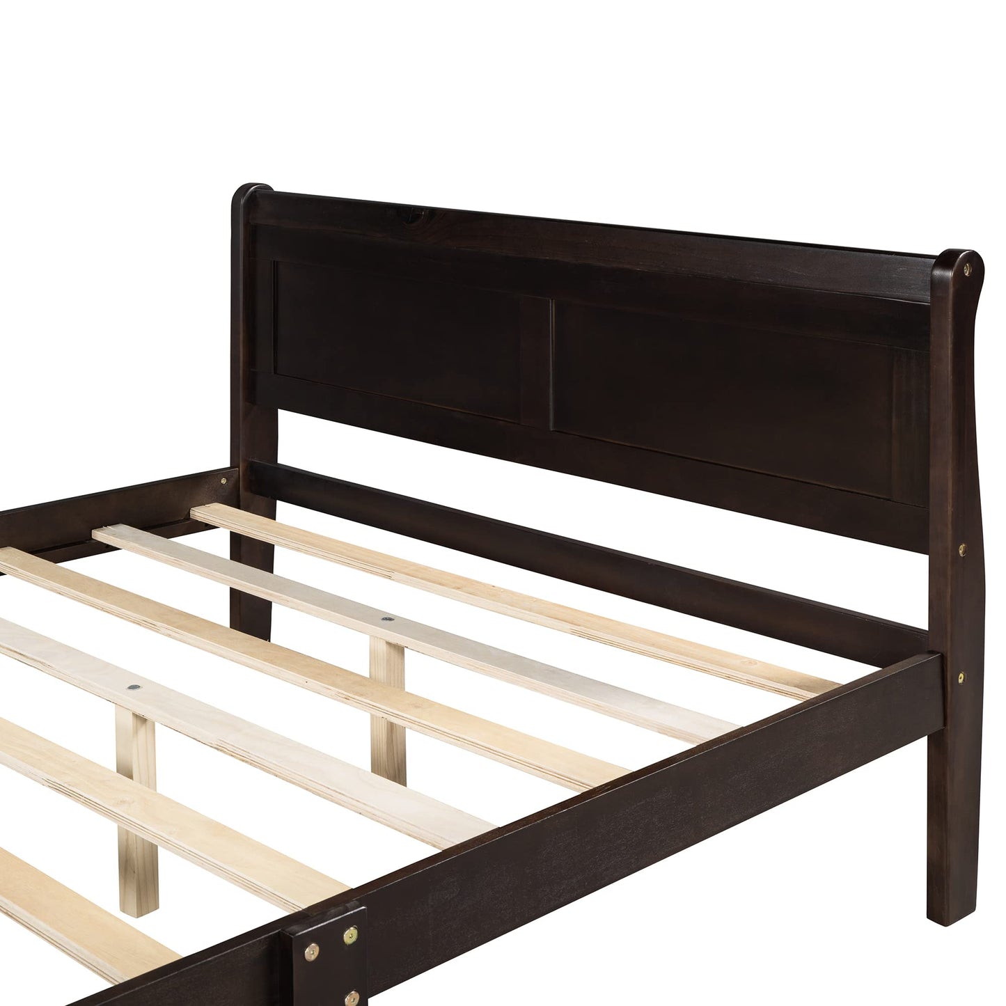 GDFStudio Queen Bed Frame, Wood Platform Queen Size Bed Frame with Headboard and Solid Wood Slat Support, Mid Century Modern Wooden Bed Frame for Bedroom Guest Room, No Box Spring Needed, Espresso
