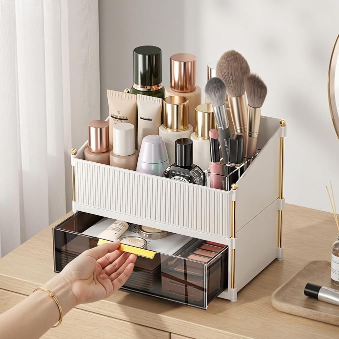 Modular Makeup Organizer, Clear Acrylic Cosmetic Storage Box with Drawer, Vanity Countertop Organizer for Makeup, Skincare and Beauty Accessories – Multiple Styles
