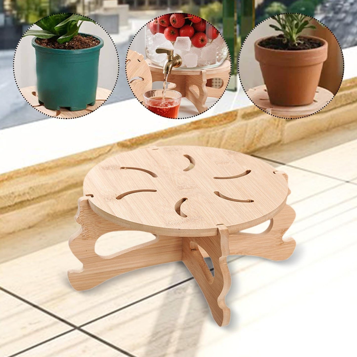 Fonowx Planter Stand Bamboo Planter Stand Indoor Outdoor Plant Pot Holder Display Rack Decorative Flower Pots Stand Modern Potted Stand Suitable for Home, 23.5cmx23.5cmx11.5cm