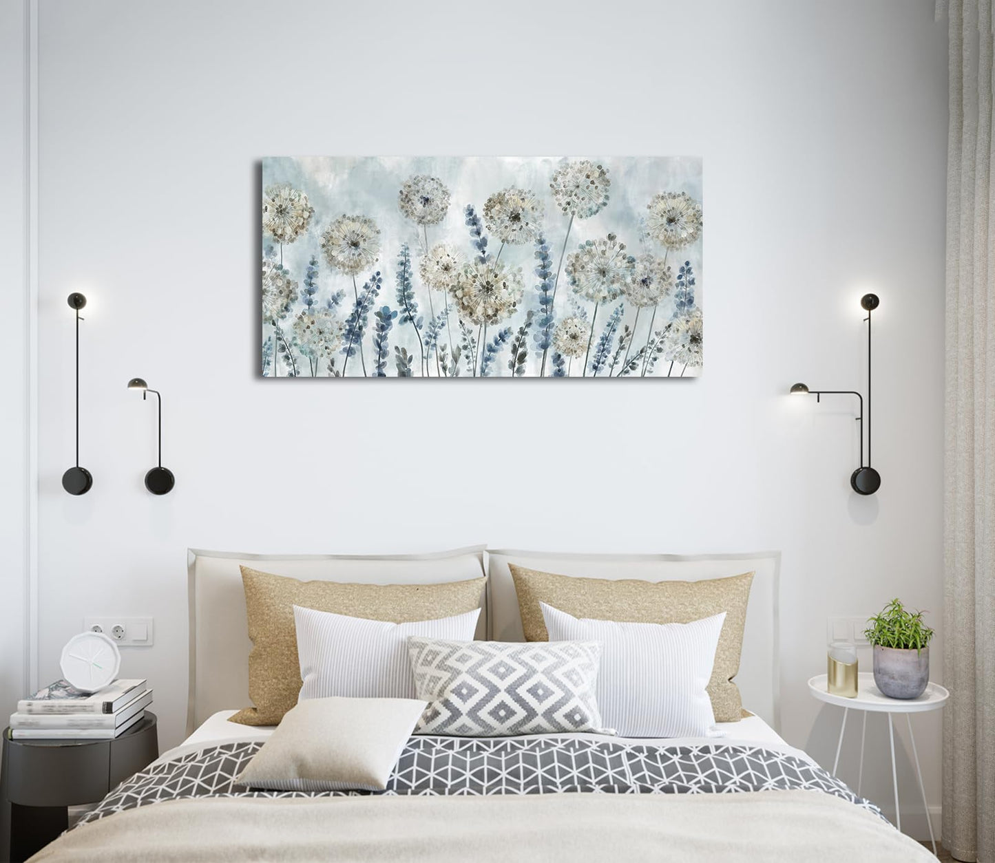 VEAEE Farmhouse Canvas Wall Art - Flowers Dandelion Wall Pictures,Living Room Decor,Nature Artwork Prints Abstract Grass Paintings for Bedroom Home Office Decoration 20"x40"