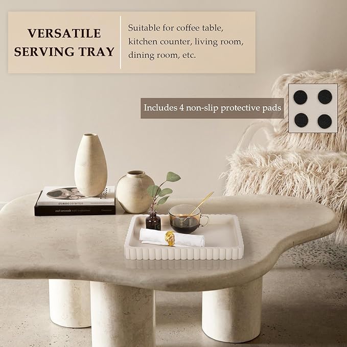Concrete Decorative Tray for Coffee Table Decor, 14" Coffee Table Tray Ottoman Tray Table Centerpieces, Rectangular Modern Decorative Trays for Home Decor, Living Room, Entry, Gray