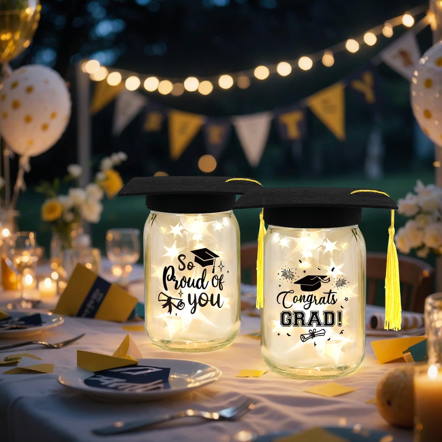 CUPLOOV 6 Sets 2026 Graduation Centerpieces for Tables, Mason Jar Centerpieces with Graduation Caps, Money Jars for College High School Congrats Grad Party Decor Supplies