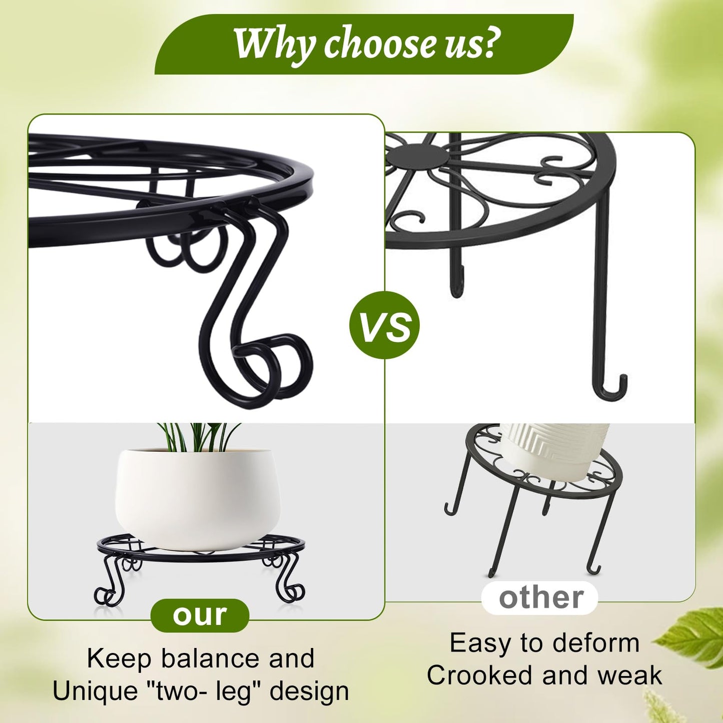 1/2/4 Pack 9/10/12 Inch Heavy Duty Iron Plant Stands - Rustproof Metal Flower Pot Holder for Indoor Outdoor Use, Round Wrought Iron Planter Stand for Corner Gardening, Patio, Balcony Decor- Black (9IN1PCS)