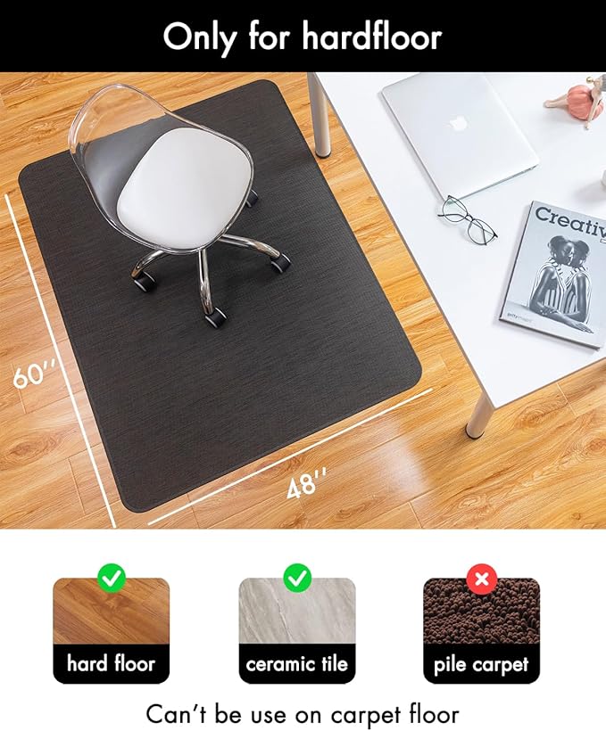 Baroyal Office Chair Mat for Hardwood Floor Under Desk Computer Rolling Chair Mat for Wood/Tile Floor Non-Slip Heavy Duty Desk Rug PVC Plastic Hard Floor Protector 48" x 60" (Espresso)
